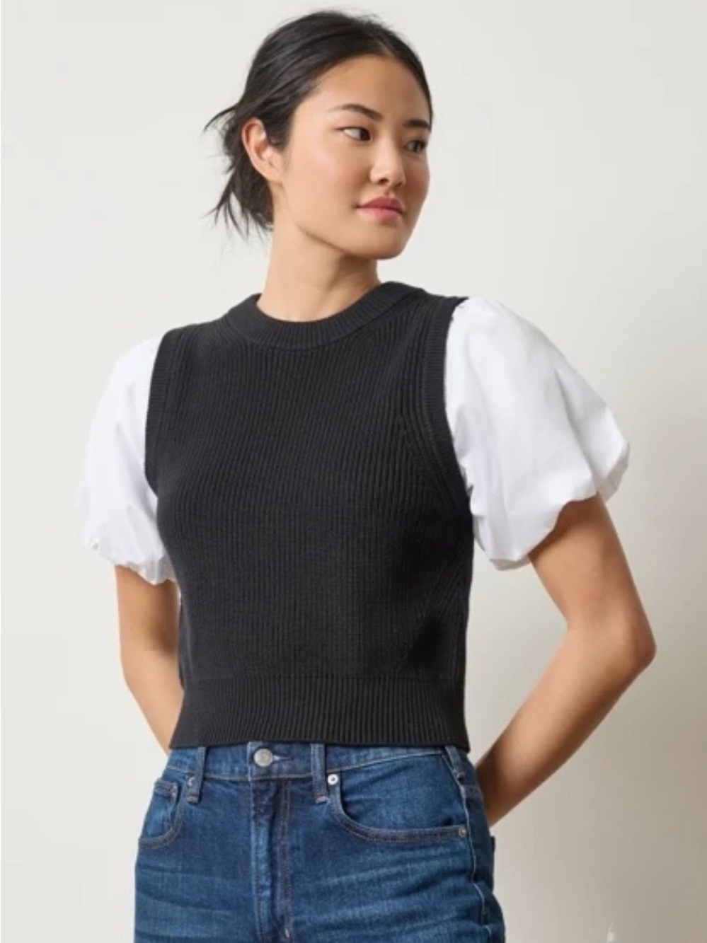 NWT Lilla P MIXED MEDIA PULLOVER
SWEATER (BLACK & WHITE), Size XS